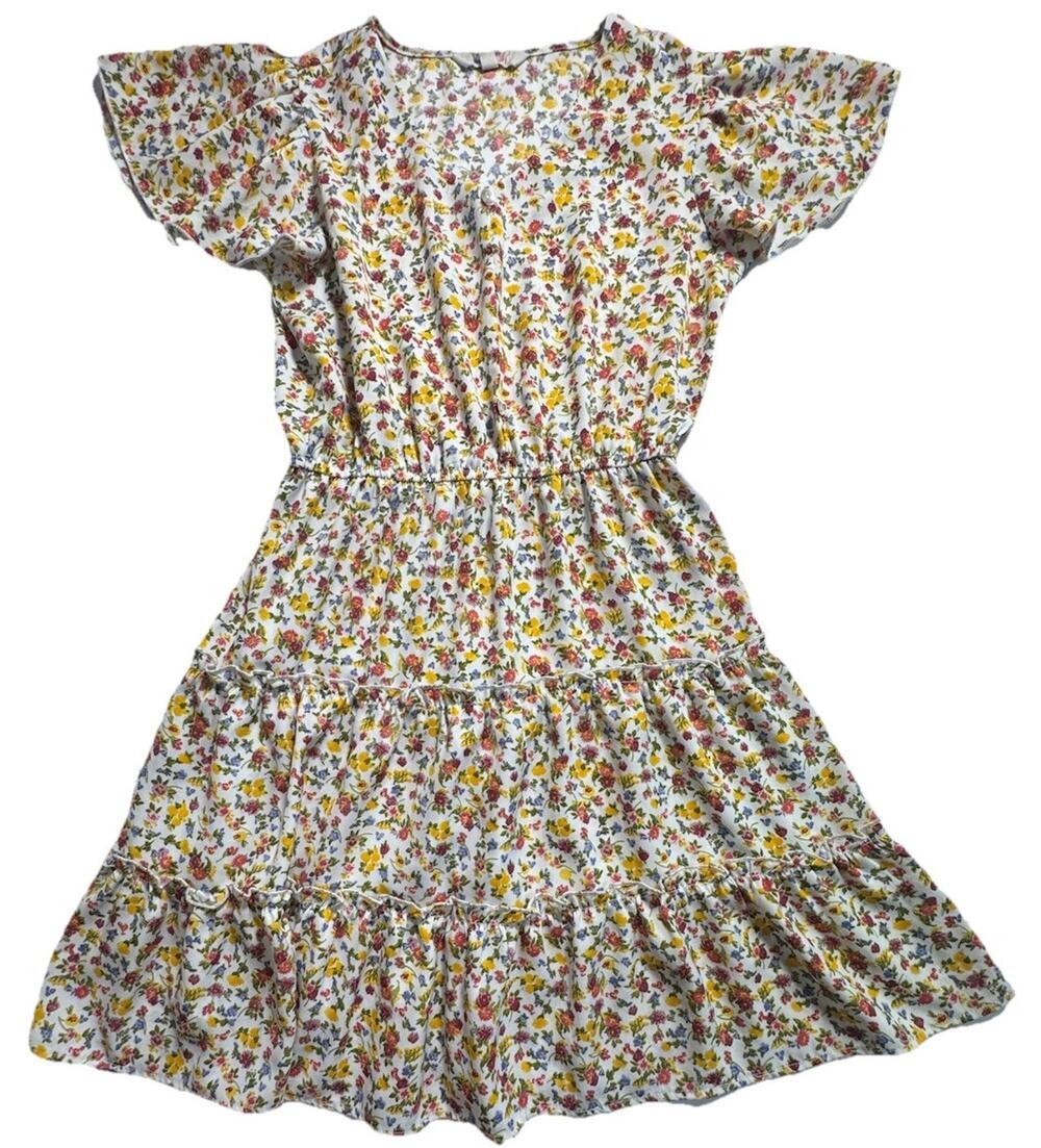 Blush Girls Floral Tiered Dress Size 10 Flutter Sleeve Cottagecore Boho